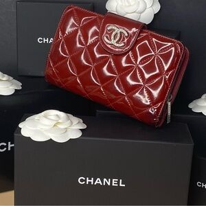 Chanel Authentic Quilted Patent Leather CC Flap Wallet With Box, Receipt & More